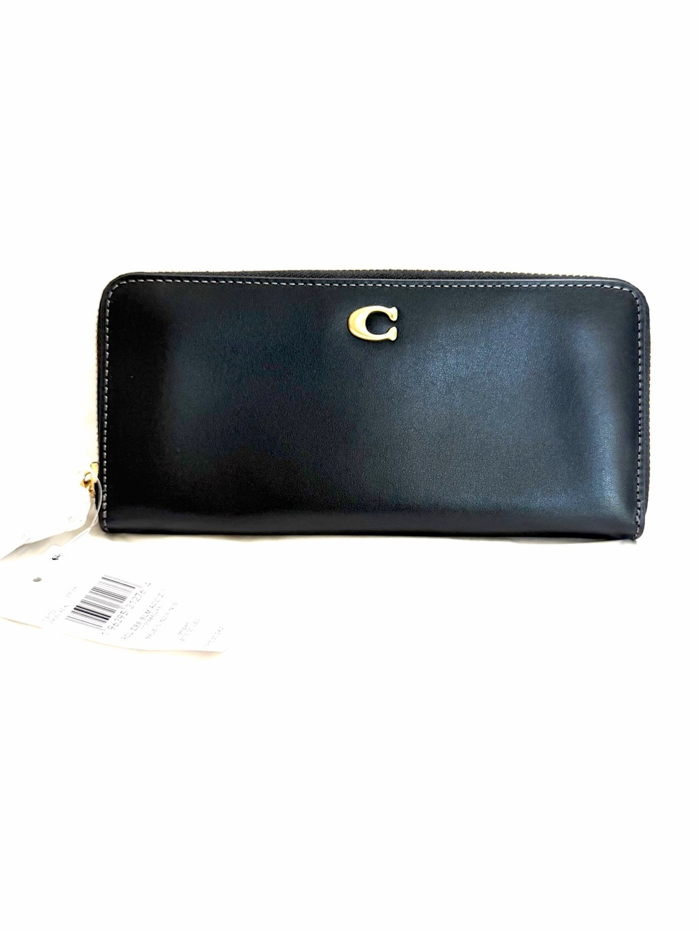 NWT COACH Essential Slim Accordion Zip Wallet in black leather brass hardware
